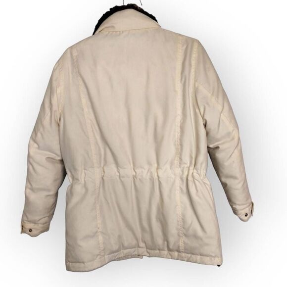 Lauren Ralph Lauren Down Jacket Womens Sz Small Puffer Faux Fur Ivory Zip Preppy - Picture 3 of 14